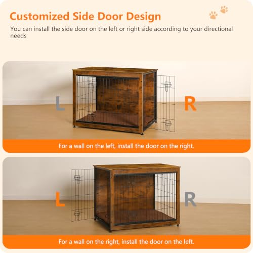 38.5" XL Dog Crate Furniture with Cushion (Rustic Brown / 38.5"L x 25.6"W x 26.8"H)