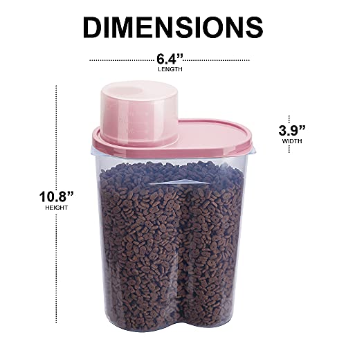 2 Pack 2lb 2.5L Pet Food Storage Container with Measuring Cup for Small Dog (Pink 2.5L)