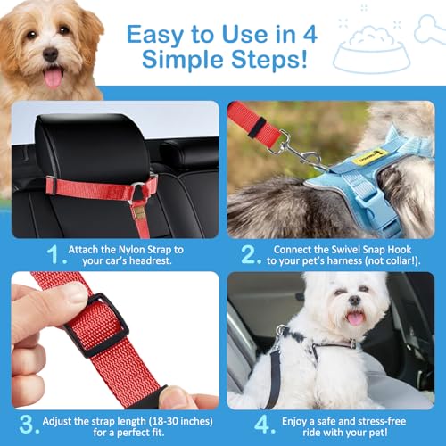 3 Pack Dog Seat Belt for Car (Red & Black & Purple)