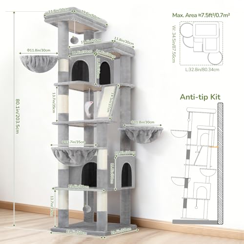 80in Extra Large Tall Corner Cat Tree Tower (80inch / Light Grey)