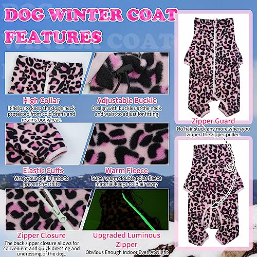 Dog Fleece PJS with Sleeves (S / Leopard Pink)