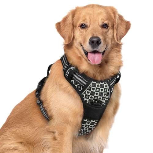 Dog Harness No Pull for Large Dogs with 2 Leash Clips (X-Large / Black Grid)