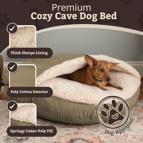Cozy Cave Dog Bed (45.0"L x 45.0"W x 8.0"Th / Khaki)