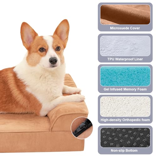 Microsuede Dog Bed Orthopedic Washable (Microsuede Style-Khaki / M(35"x23"x3"))