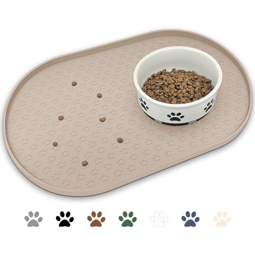 Dog Food Mat Spill (Taupe / 19"L x 12"W)