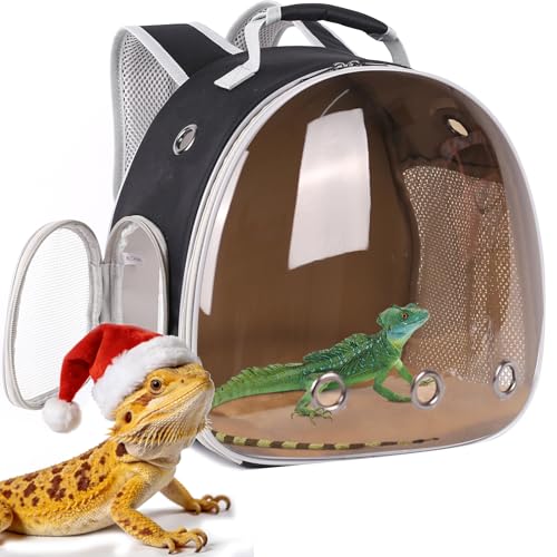 Bearded Dragon Travel Backpack Carrier with Porlarized Bubble Window for Small Animal (Black)