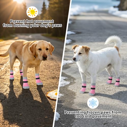 Anti Slip Dog Socks to Prevent Licking Paws for Hardwood Floors (Pearl Paw-Pink / Large (4 Count))