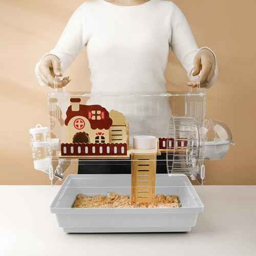 8 in 1 Clear Acrylic Hamster Cage with All Accessories (13.4"L x 10.2"W x 12.6"H / White)