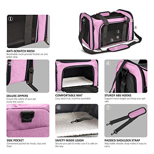 Pet Carrier for Small Medium Cats Dogs Puppies up to 15 Lbs (17.0"L x 11.0"W x 11.0"H / Pink)