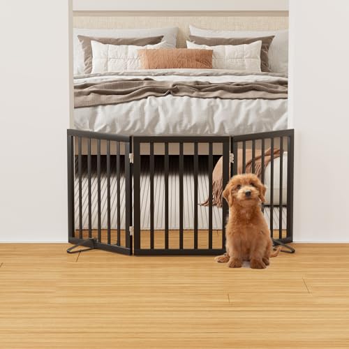 Black 18 55" Foldable Pet Gate for Stairs & Doorways (Bamboo Dog Gate Black / 3 Panel - 55 inches Wide)