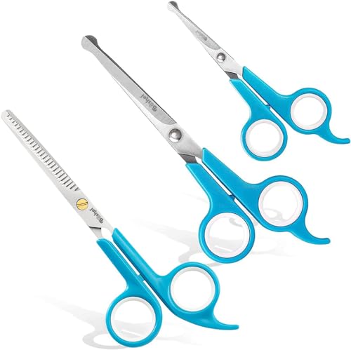 Razor Sharp Stainless Steel Dog Grooming Scissors for Grooming Professionals at Home with Rounded Safety Tips (3 Pack)