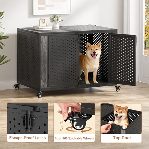 42" Heavy Duty Dog Crate Furniture for High Anxiety Dogs (Black and Gray / 42 inch)