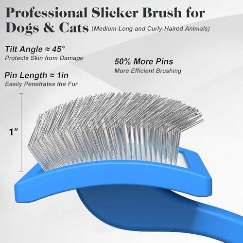 2PCS Slicker Brush for Dogs & Pet Comb (Blue / Large)