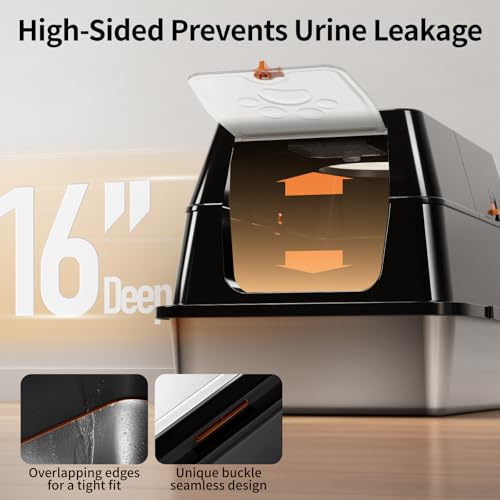 Stainless Steel Cat Litter Box with Lid (Black)