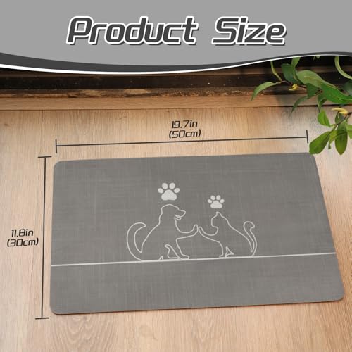 Dog Bowl Mats (grey cat&dog / 12"L x 19"W)