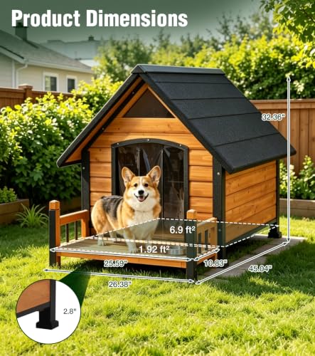 Dog House Outdoor Weatherproof with Iron Frame and Asphalt Roof