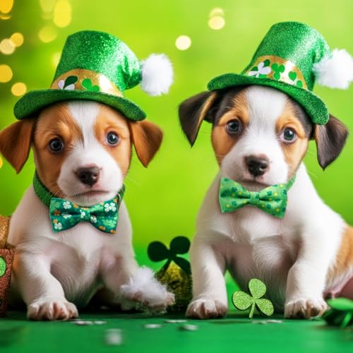 50 Pcs St Patricks Dog Collar Bow Ties Shamrocks Collar Dogs Accessories Attachment with Elastic Bands Detachable Charms for Pets Irish Holiday Costume Photo Props Accessories Pet Shops (St Patricks Day)