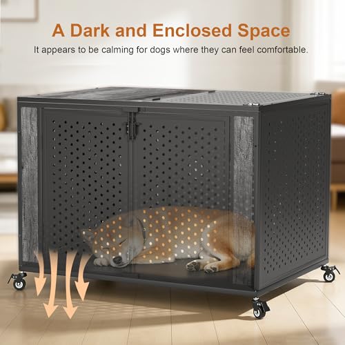 42" Heavy Duty Dog Crate Furniture for High Anxiety Dogs (Black and Gray / 42 inch)