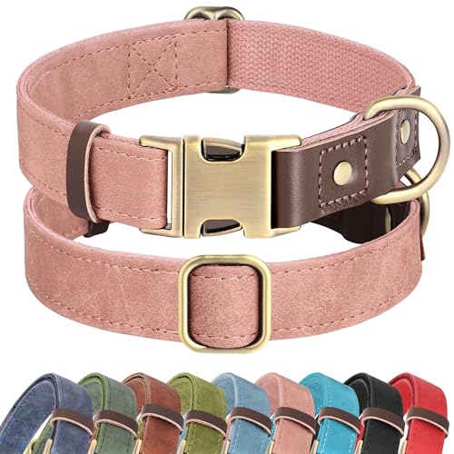 PU Leather Dog Collar for Large Dogs (Pink / XL: Neck 20-27", Width 1¼")