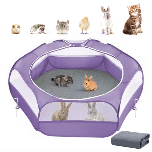 2-in-1 Small Animals Playpen with Pad, Purple+Gray (U-Purple+Gray)