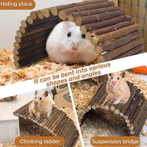 Hamster Toys Wooden Hamster Ladder Bridge Tunnel Hide (8 PCS, Wood)