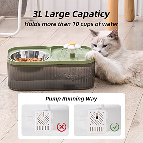 Cat Water Fountain and Food Bowl (1 Count Black & Green 3L Standard)