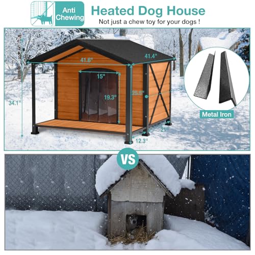 Large Heated Dog House Outdoor with Insulated Liner for Winter (L-HP)