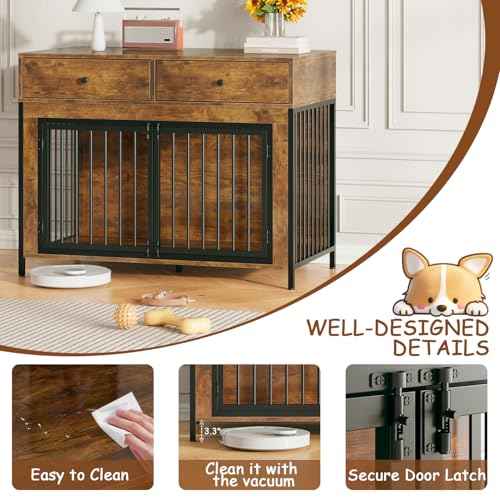 Large Dog Crate Furniture with 2 Drawers (vantage brown)