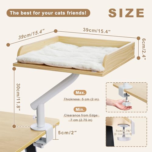 Cat Desk Bed 360°Rotating Supports to 50 Lbs Cozy Nest for Desk (Beige)