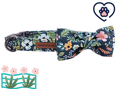 Dog Collar with Bow (Dark Blue Flower / Large (Pack of 1))