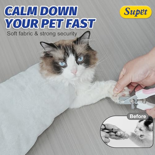 Cat Grooming Wrap for Nail Trimming (M-21.6in ( Weight:＜ 6lbs ) / Grey)