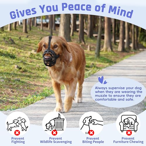 Soft Basket Silicone Muzzle for Large Dog to Prevent Biting (Black / 5 (Snout: 12.25“-13.75”))