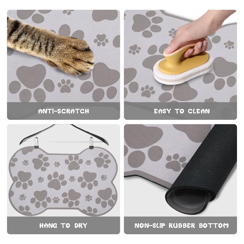 Dog Food Mats for Floors Waterproof (Gray / 25.5"L x 17"W)