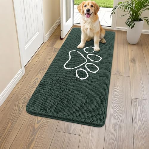 Dog Door Mat for Muddy Paws (47"X24" / Green and White)