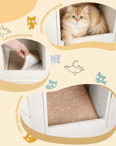 Cat Litter Box Enclosure for 2 Cats (Rustic Brown and White)