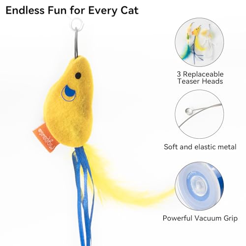 Interactive Automatic Cat Teaser Wand Toy with Strong Suction Cup (Blue)