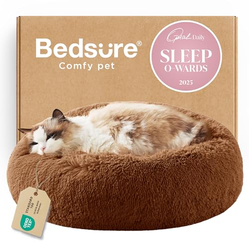 Calming Cat Beds Donut Round Washable Kitten Bed (20"L x 20"W x 6"Th / Copper)