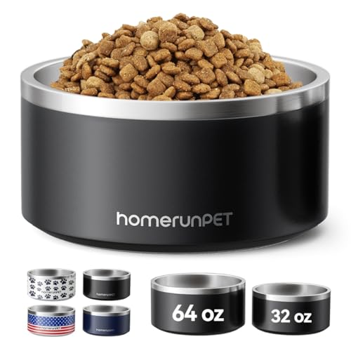 Double Wall Stainless Steel Dog Bowls (32oz / Black)