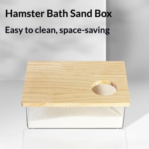 Clear Acrylic Hamster Sand Bath Box with Wood Lid Mini Pet Sandbox (B)