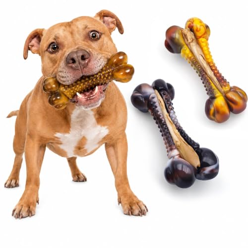 Dog Chew Toys for Aggressive Chewers (2 Bacon & 1 Beef)