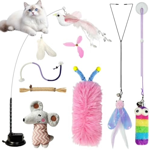 7-in-1 Kitten Toys for Indoor Cats with Washable Adhesive Suction Cup, Hanging Interactive Cat Toys, Silvervine Stick and Sisal Chew Rope Catnip Teething Toy for Bored Kitten (Pink) (Pink)