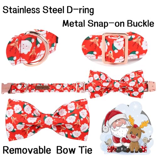 Christmas Day Dog Collar with Bow Christmas Tree Cotton Puppy Collars for Small Medium Large Dogs (Small / elk bow)