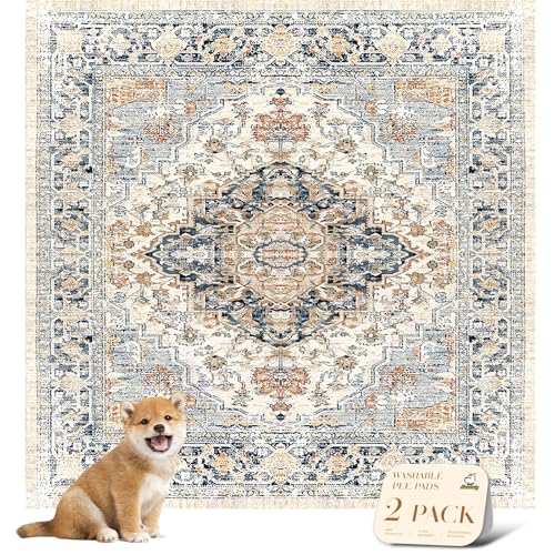 Washable Pee Pads for Dogs (54x54 Inch (Pack of 2) / Beige/Multi)