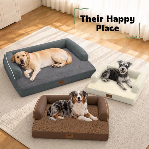 Orthopedic Waterproof Dog Bed Pet Couch with Bolster for Medium Dogs (30.0"L x 22.0"W x 6.5"Th / Dark Grey)