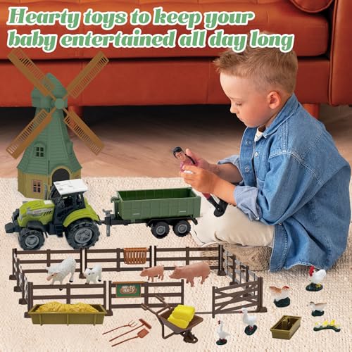 82PCS Farm Animals Toys Set Comes with Tractor Trailer (Windmill)