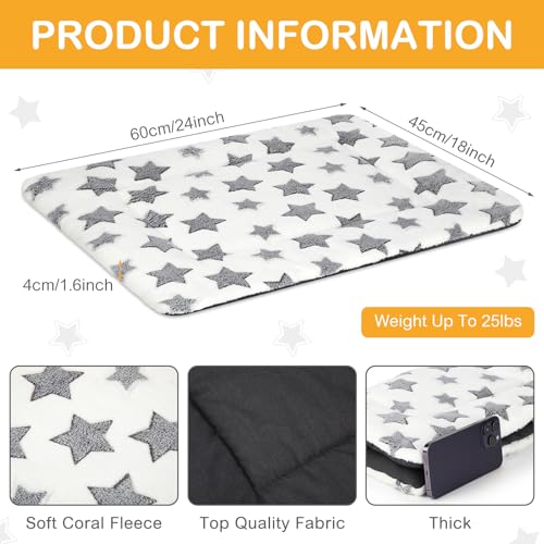 4 Pcs Dog Crate Pads Soft Warm (Rectangular 18 x 24 x 1.6 Inch / Star / White)