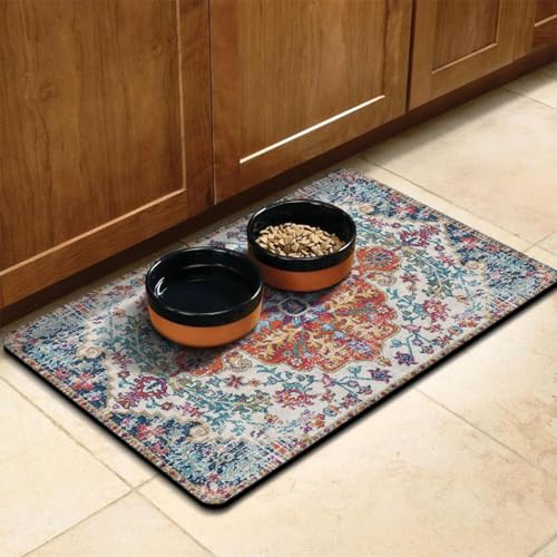 Pet Feeding Mat for Floors Waterproof Dog Mat for Food and Water Absorbent Quick Dry Non Slip mat for Cat Bowls (30"L x 17"W / Boho-2)