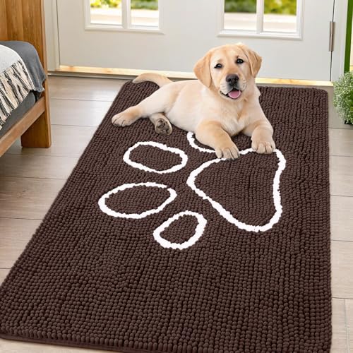 Dog Door Mat for Muddy Paws (54"X32" / Brown and White)