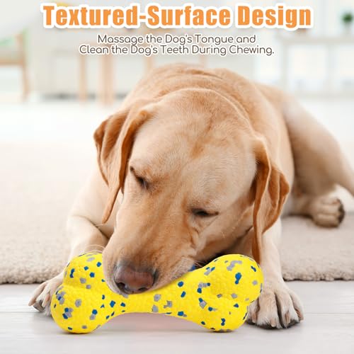 2Pcs Upgrade Bone Dog Balls+Rugby Dogs Toys for Aggressive Chewers (Yellow-Bone+Rugby-2Pcs)