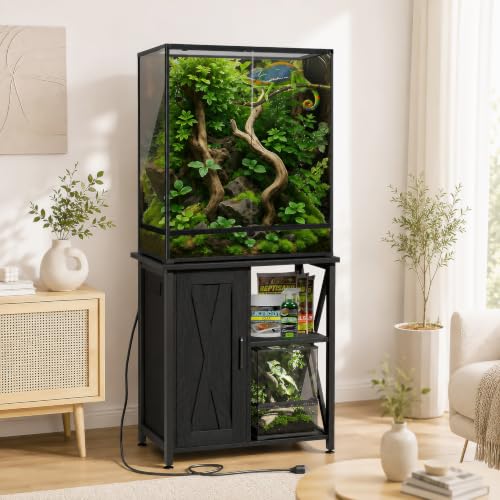45 67 Gallon Reptile Tank Stand with Power Outlet (24x18"-46-67 Gallon / Black)